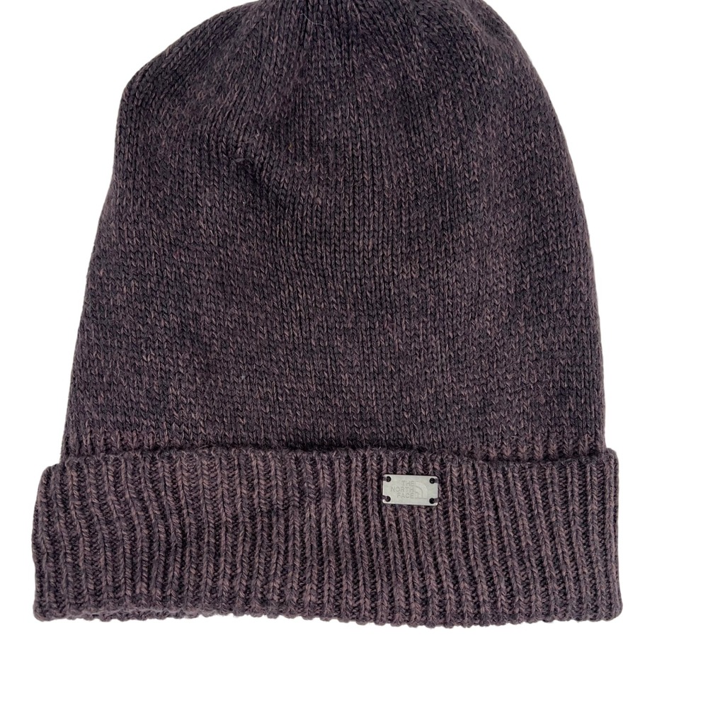The North Face Womens Marled Knit Cuffed Beanie Purple Metal‎ Logo  One Size